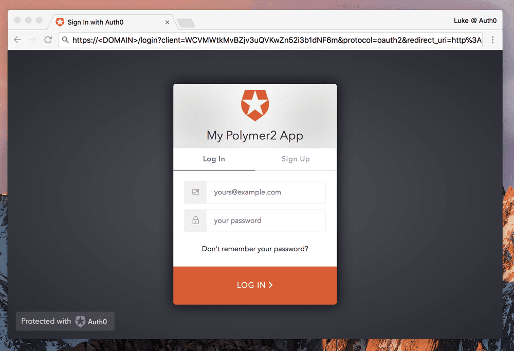 Polymer register login app view with auth0.js