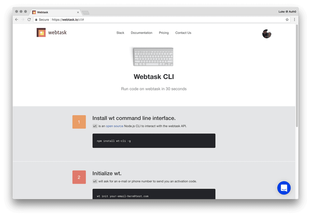 Webtask CLI setup